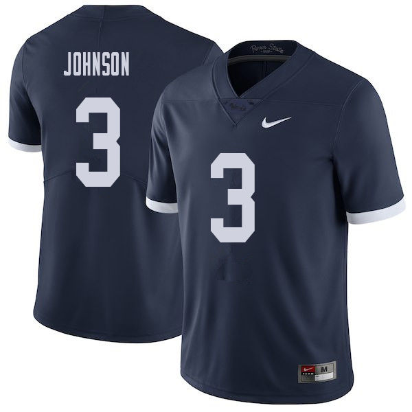 NCAA Nike Men's Penn State Nittany Lions Donovan Johnson #3 College Football Authentic Throwback Navy Stitched Jersey ANO0598IN